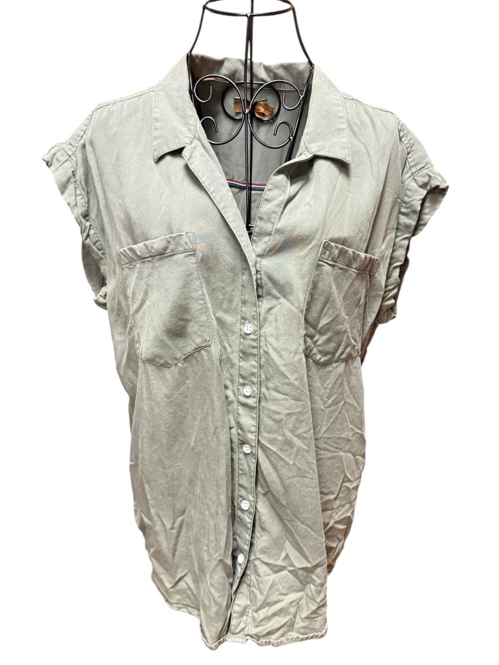JACHS Girlfriend Short-Sleeve Button-Down Shirt Army Green